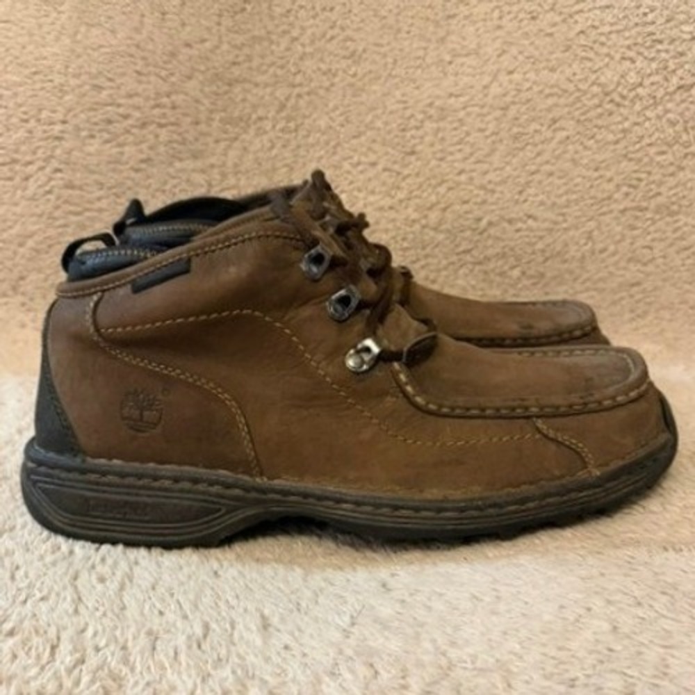 Timberland Boots Men's Size 10.5 Brown Chukka Moc Toe Leather Rugged Lace Up